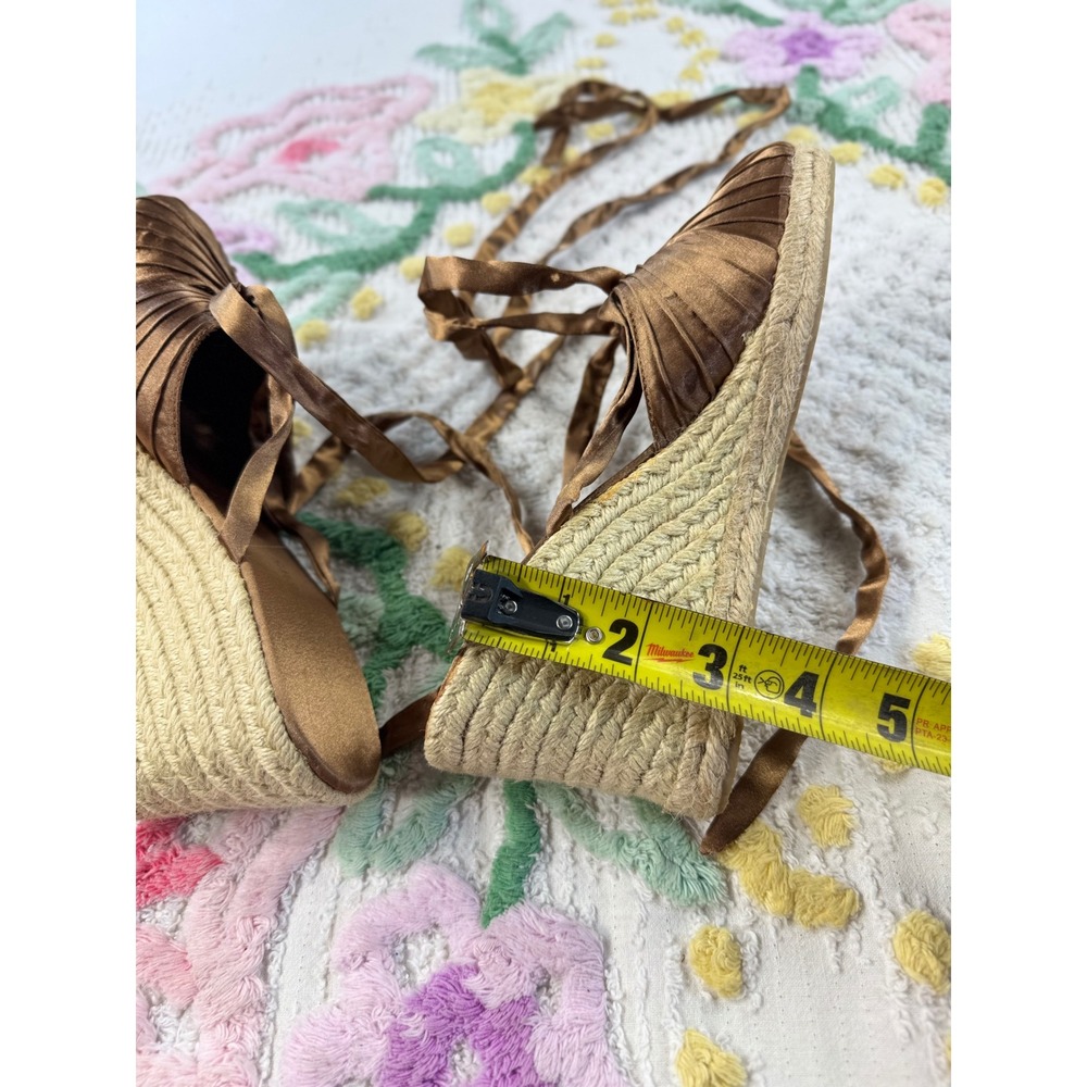 Newport News Bronze Satin Ribbon Tie Espadrille Wedge Sandals 10245 Size 8 - Picture 4 of 7